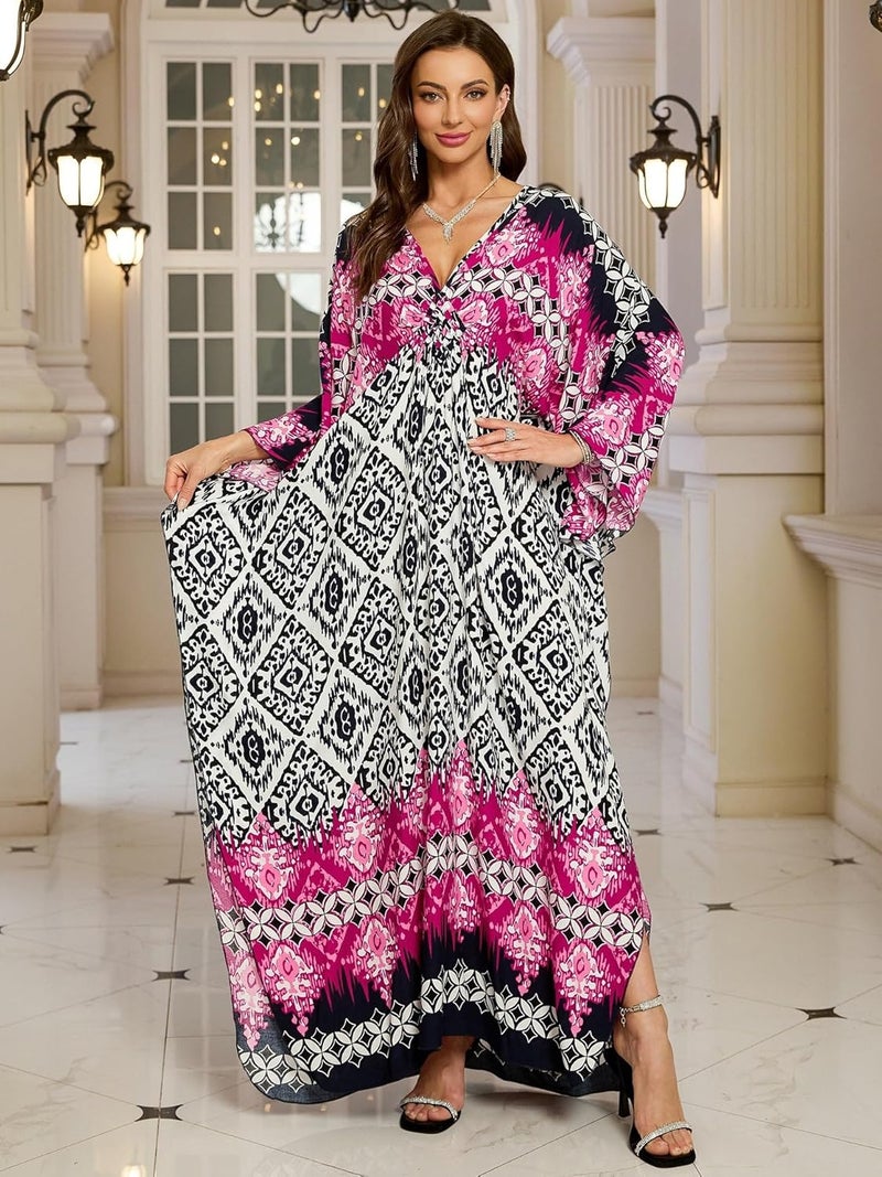 KEYLORTING Women’s Kaftan Beach Cover Up Dress Plus Size Summer Swimsuit Loungewear Maxi Dress - Image 2